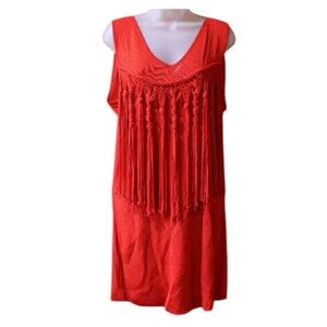Marina Spadafora Red Fringe Mini Dress Large High Fashion Italy Statement